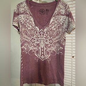 Affliction T-shirt burgundy w bling Size Small